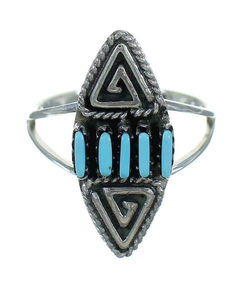Turquoise Authentic Sterling Silver Southwest Needlepoint Water Wave Ring Size 5 QX84764